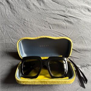 Gucci Black Oversized Square Sunglasses with Yellow Case